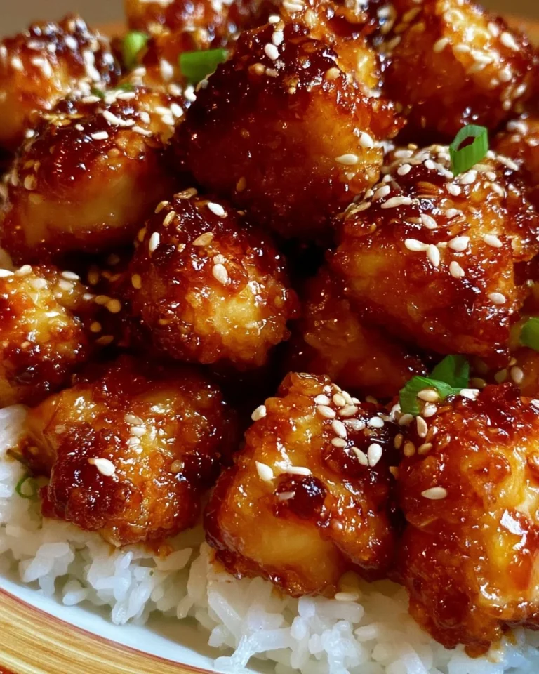Crispy Sesame Chicken garnished with sesame seeds and green onions