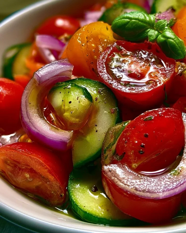 Fresh cucumber tomato salad with herbs and dressing in a bowl