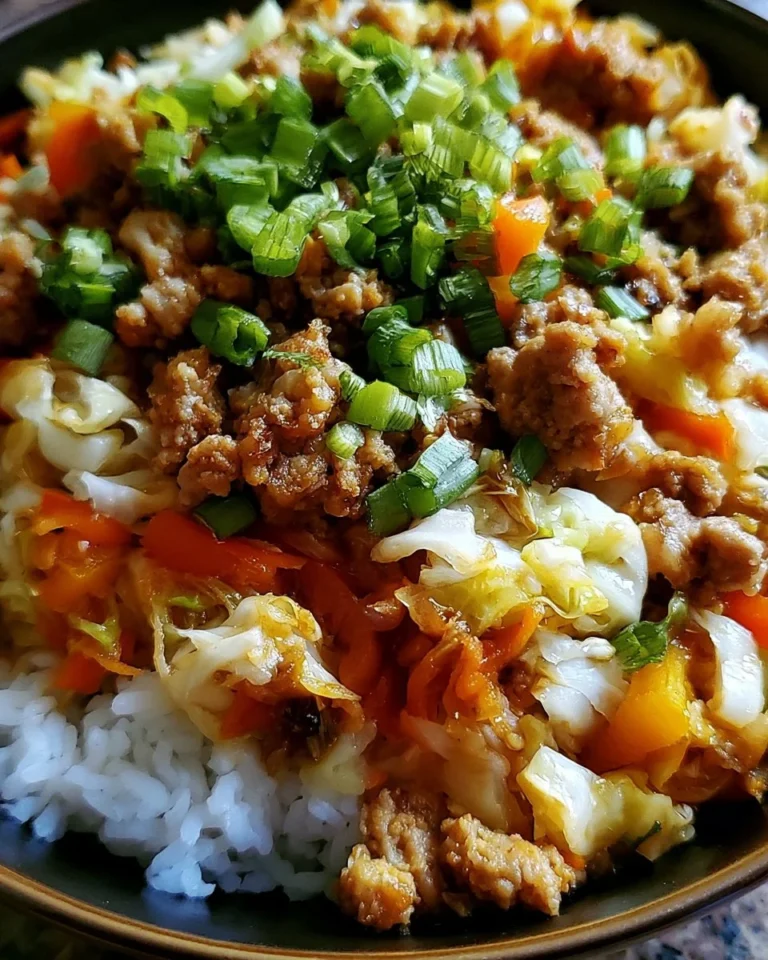 Deconstructed egg rolls served with dipping sauce.