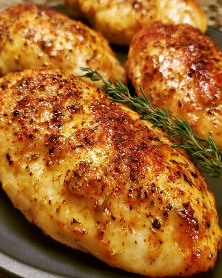 Delicious oven baked chicken garnished with herbs and spices