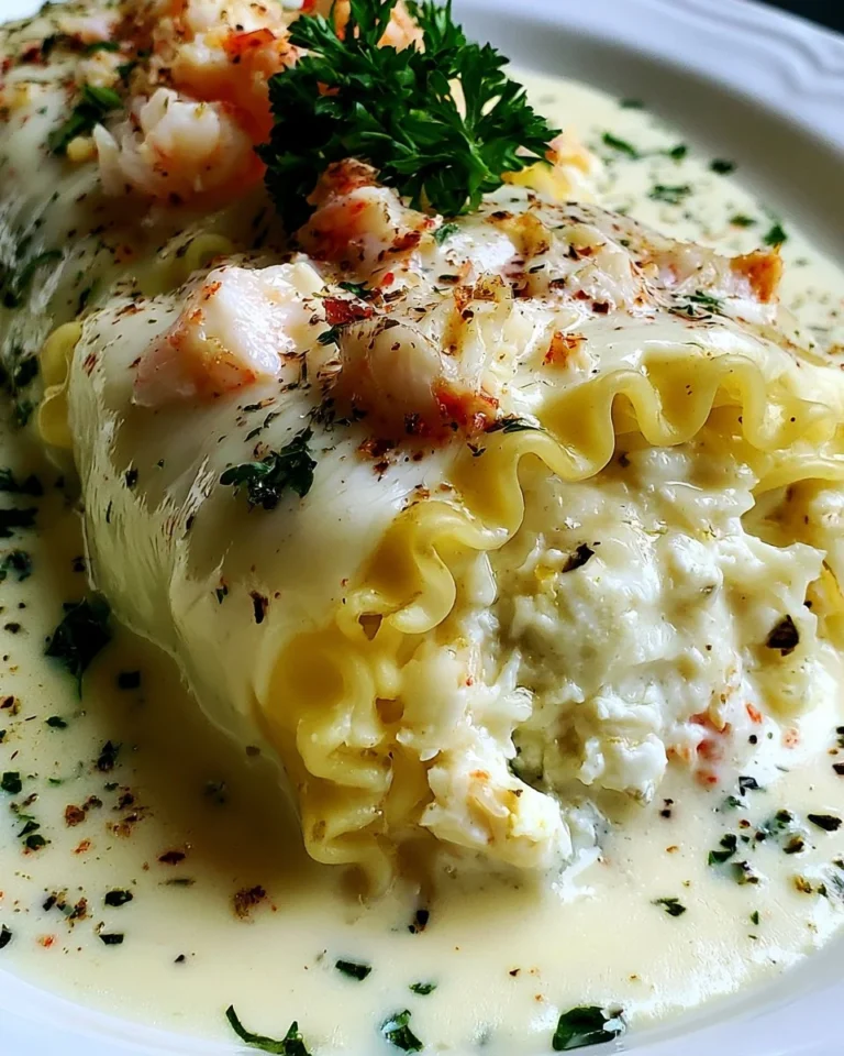 Shrimp and Crab Alfredo Lasagna Roll-Ups served on a plate