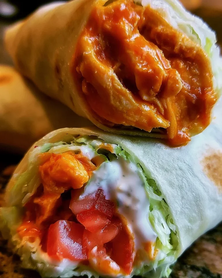 Delicious Buffalo Chicken Wrap filled with spicy chicken and fresh veggies