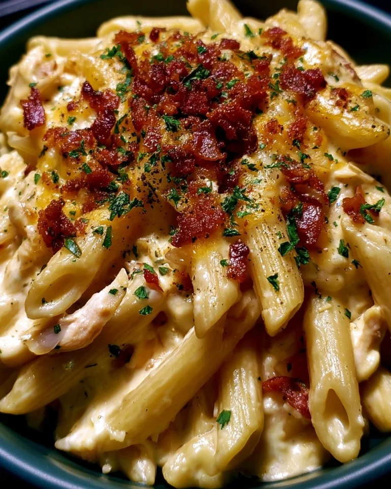 Delicious Chicken Penne pasta served with fresh herbs and vegetables