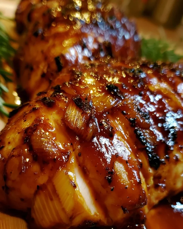 Crockpot BBQ chicken served on a plate with barbeque sauce and fresh herbs