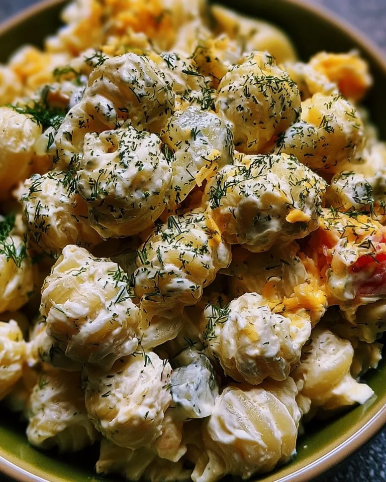 Delicious Dill Pickle Pasta Salad served in a bowl with fresh ingredients.