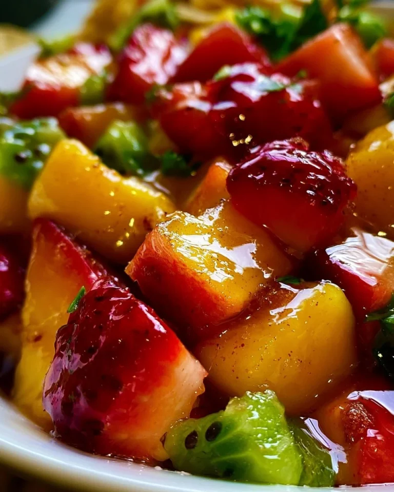 Bowl of fresh fruit salsa with colorful diced fruits